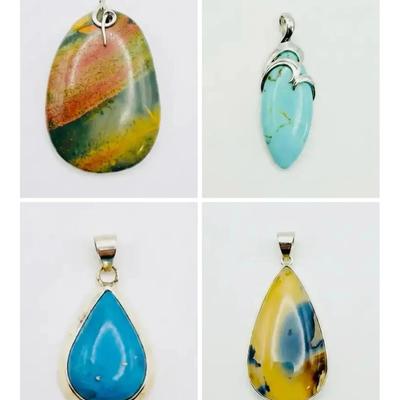 Sterling Turquoise, Bloodstone & Jasper Pendants 