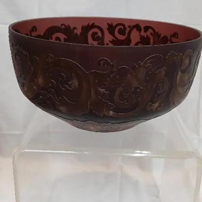 Cameo Burgandy Art Glass Bowl