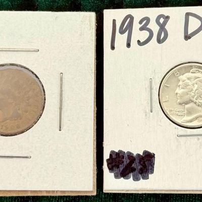 1908 Indian Head Cent & 1938-D Mercury Dime