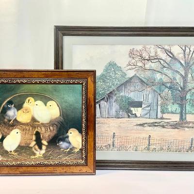 Framed Prints - “Chicks In A Basket” By Ben Austrian And Rustic Barn Signed Bobby O. Yeargin 