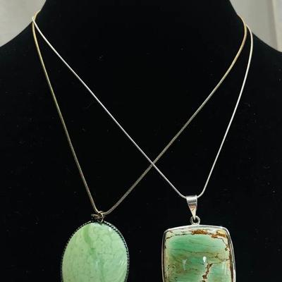 Italian Sterling Silver Green Stone Necklace