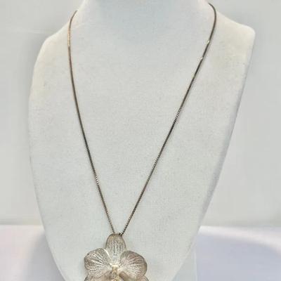 Vintage Sterling Silver Orchid Necklace 