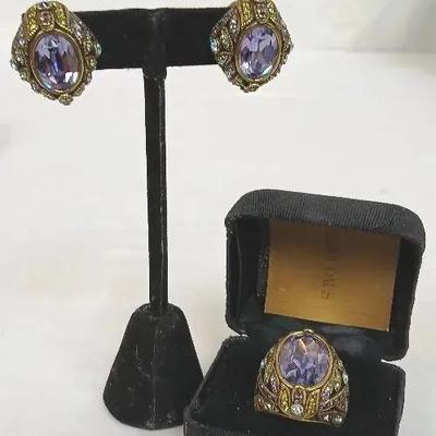 Heidi Daus Clip Earrings & Size 8.75 Ring