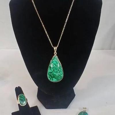 Malachite / Sterling Jewelry 1 Chain, 2 Pendants, 1 Size 7 Ring,
