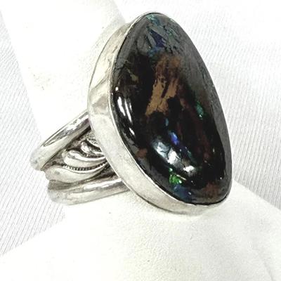 Sterling Boulder Opal Ring, sz 9.5– Australian Opal, Signed