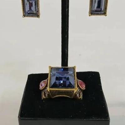 Heidi Daus Square Stone Ring (9) & Matching Earrings