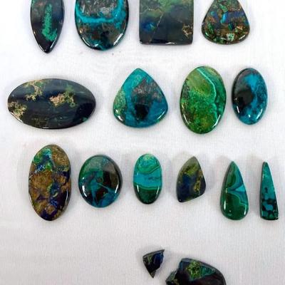 Chrysocolla & Shattuckite Cabochon Lot – Blue-Green Copper Minerals, Mixed Shapes & Sizes 