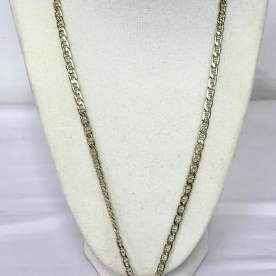 Sterling Azurite Malachite Pendant Necklace – Figaro Chain – Signed “Sterling” 