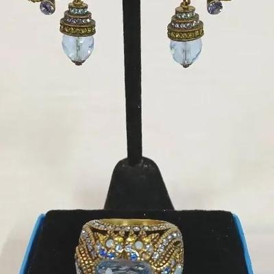 Heidi Daus Fan Earrings & Matching Ring sz 9