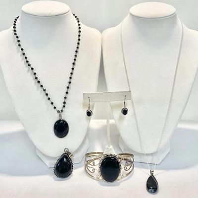 Vintage Black Onyx And Some Sterling Jewlery 
