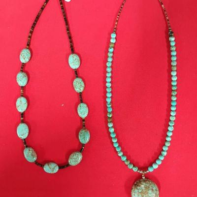 Charlene Little Navajo Turquoise Necklaces W/ Disc Bead Pendant