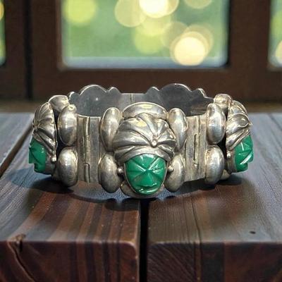 Vintage mexican sterling green onyx link bracelet