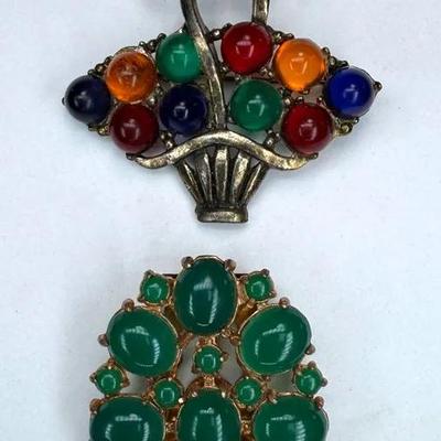 Dress clip floral basket brooch