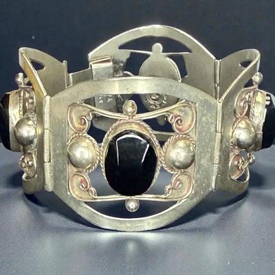 Taxco sterling onyx link bracelet