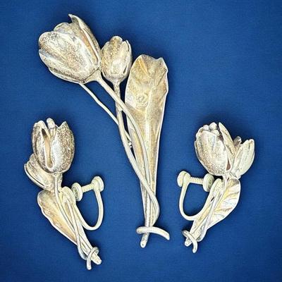 Floral brooch earrings in sterling