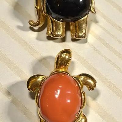Kenneth jay lane pin or pendant elephant turtle