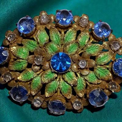 Art deco filigree enamel brooch