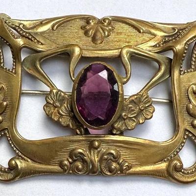 Victorian sash pin with purple accent