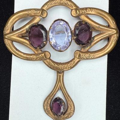 Art nouveau brooch or sash pin with purple accents