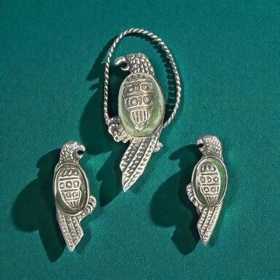 Mexican parrot brooch with matching earrings