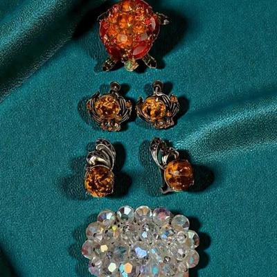 Hollycraft earrings and unsigned pins