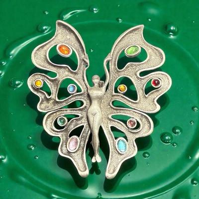 Jonette jewelry butterfly brooch with multi color cabochons