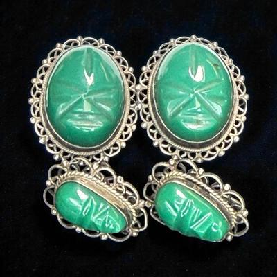 Green onyx screw back clip earrings