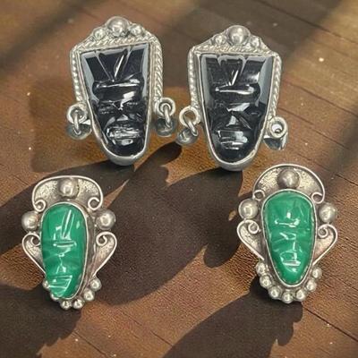 Onyx earrings black green screw backs