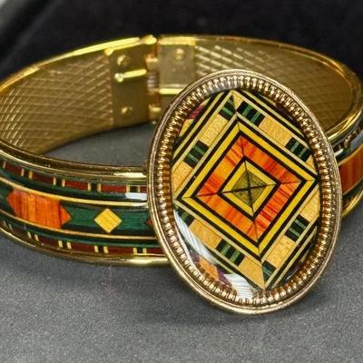 Marquetry jewelry hinged cuff pin