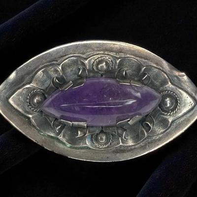 Mexico silver amethyst brooch signed am