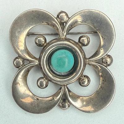 Taxco mexico sterling turquoise brooch