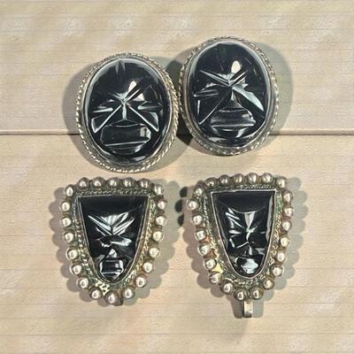 Vintage onyx screw back earrings mexico