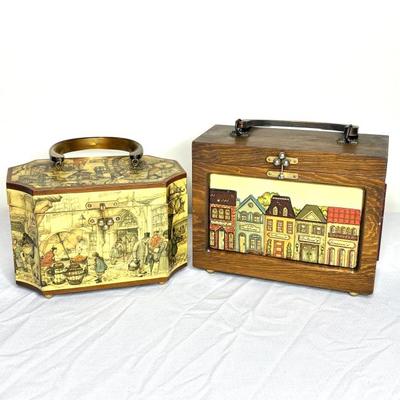 Set of 2 Vintage Wood Decoupage Box Purses
