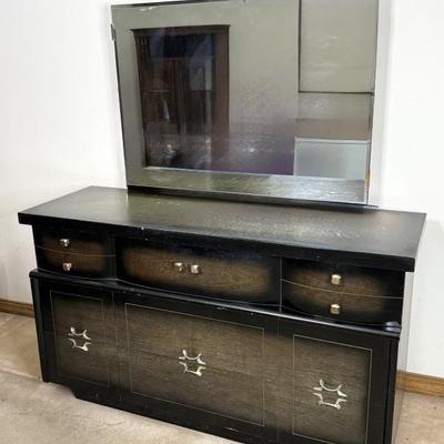 Authentic MCM “The Clayton” Black Dresser with Mirror by Kent Coffee