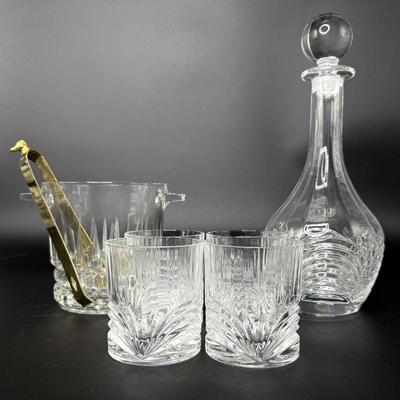 Crystal Decanter and Ice Bucket Set With 4 Highball Glasses