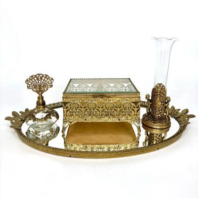 Beautiful Vintage Brass Vanity Set 