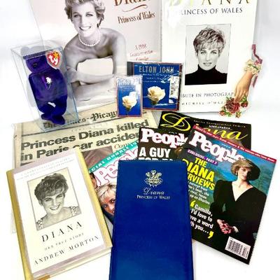 Princess Diana Tribute Lot Including Purple Ty Beanie Baby Bear in Case 