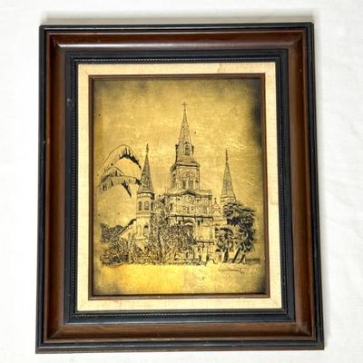 Vintage Framed St. Louis Cathedral Painting on Canvas - Lambremont 1977