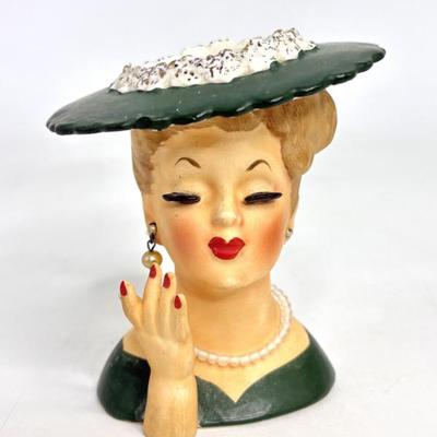 1958 Napco Green Lady Head Vase Model C3343C