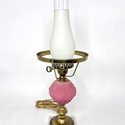Vintage Fenton Pink Floral Hurricane Lamp