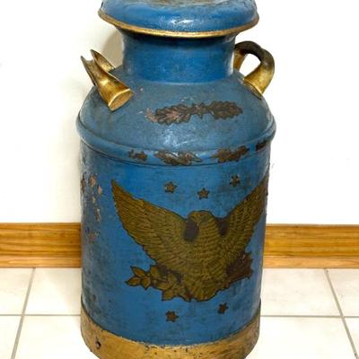 Antique Blue Metal Milk Jug