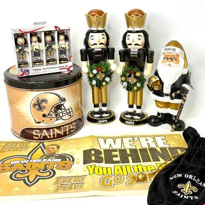 Lot of Saints Items - Nutcrackers, Popcorn tin, and More!