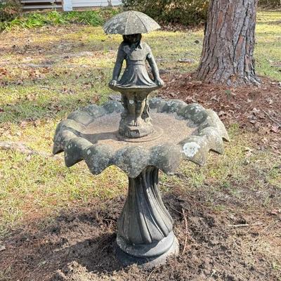 Cement Bird Bath - Girl With Umbrella **VERY Heavy 