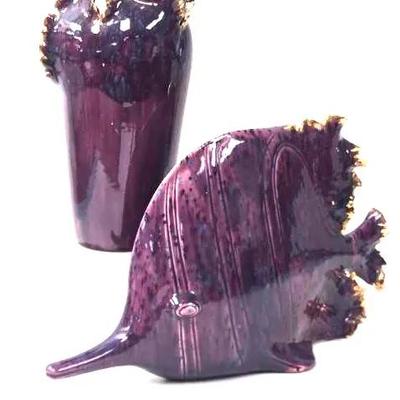 "Severs" Ceramic Fish Figurine with Matching Vase
