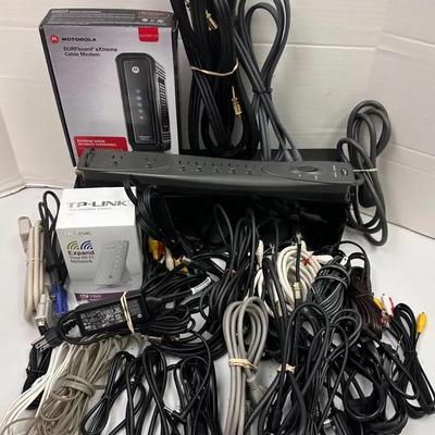 "Motorola" Cable Modem, Wifi Extender, Power Strip and Assorted Cords