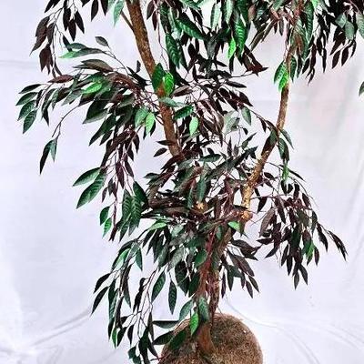 Artificial Tree with A Round Wicker Basket