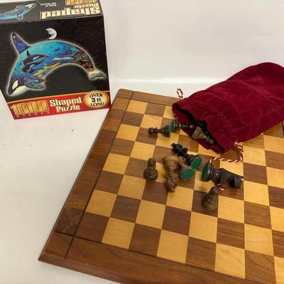 Wooden Chess Set and Puzzle