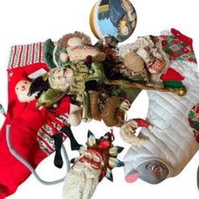 Lot Of Assorted Christmas Decor Annalee Stockings, Doll, House Of Hatten Santa Orn Etc