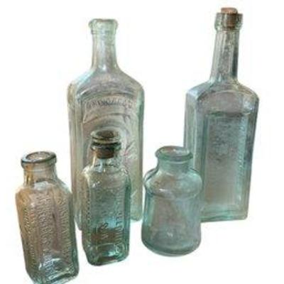 Group Of Antique Blue Glass Bottles