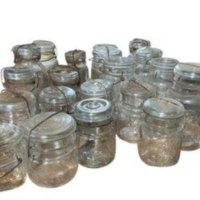 Group Of 21 Clear Glass Ball And Atlas Canning Jars